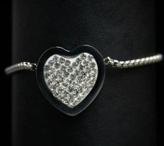 Pulsera Corazón Ajustable Plata y Brillantes