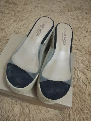 ALTA MODA Sandalias Cuña Transparentes Beige/Negro