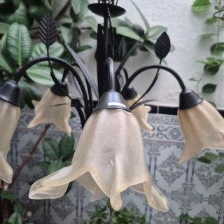 Lámpara forja 5 brazos con  tulipas