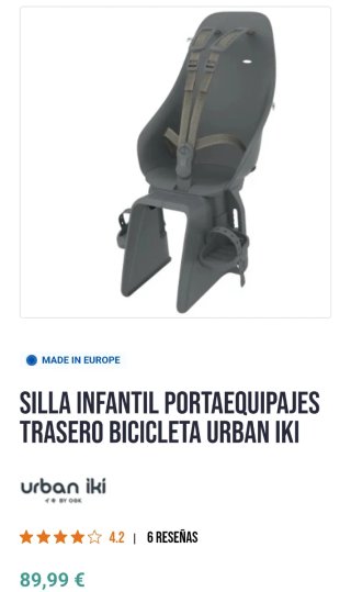 Silla Portabebés Bicicleta Trasera Urban Iki