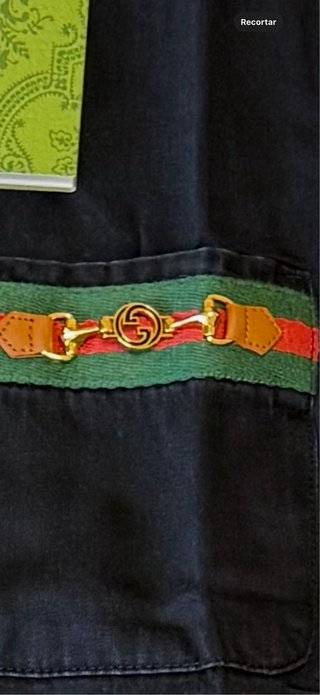 Camisa Gucci Negra con Detalles Verdes