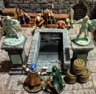 Escalera descendiente pintada para juegos y rol