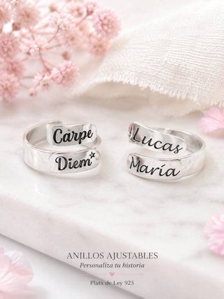 Anillo Plata 2 Nombres Personalizado Ajustable