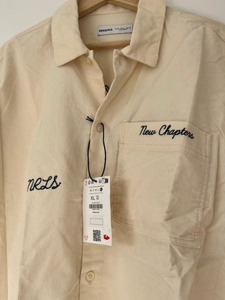 Camisa Bershka Beige Manga Corta Bordada