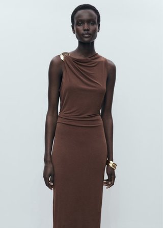 Vestido marrón Mango drapeado