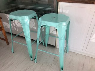 3 Banquetas Metálicas Color Teal