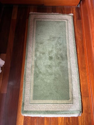 Alfombra verde con borde beige