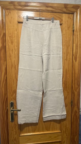 Pantalón recto lino tiro alto