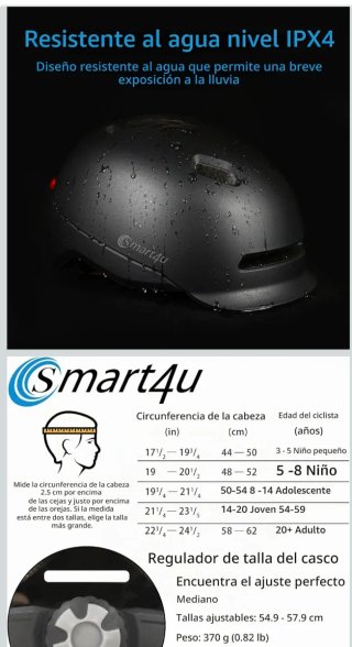 Casco Smart4u T. L. con Luces LED Bici/Patinete