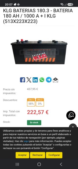 Batería Camión KLG 180 Ah