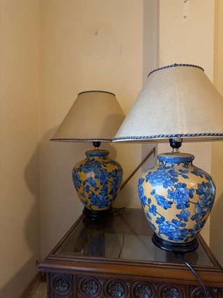 Lámparas de mesa cerámica azul y amarillo