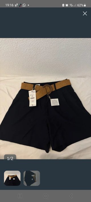 Zara Pantalones Cortos Negros Cinturón Talla M