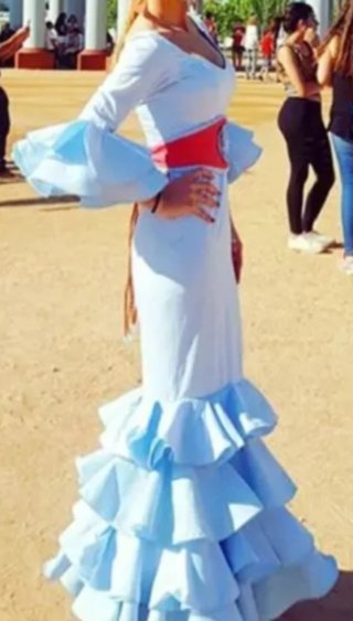 Vestido Flamenca Olivares Azul y Rosa