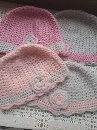 Lote 2 Gorros de Lana Niña Gris y Rosa