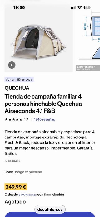 QUECHUA Tienda campaña hinchable 4 personas