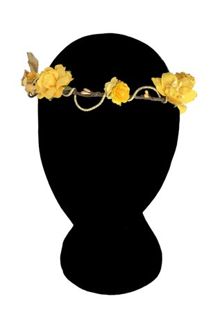 Corona de flores amarilla y dorada, tocado