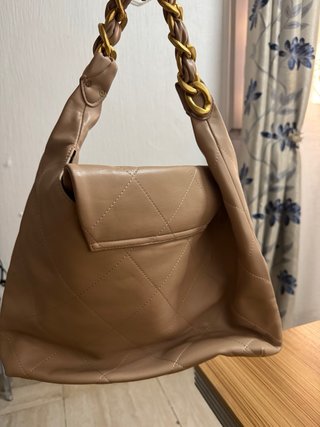 Bolso Maxi Hobo Chanel Beige Piel