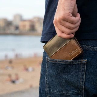 Cartera Corium Piel Marrón y Gris
