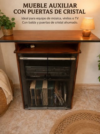 Mueble TV/Hifi Madera Maciza y Cristal
