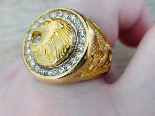 Anillo Acero Inoxidable Cabeza León Dorado
