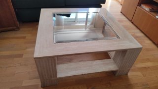 Mesa centro mármol y doble cristal