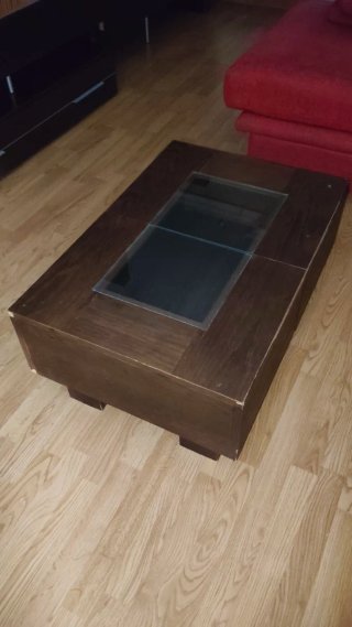 Mesa de centro de salón madera y cristal