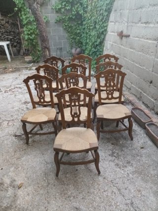 Sillas de enea antiguas (Conjunto de 10)