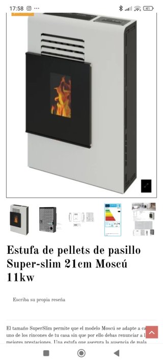 Estufa Pellets Pasillo Moscú Super Slim 11kw