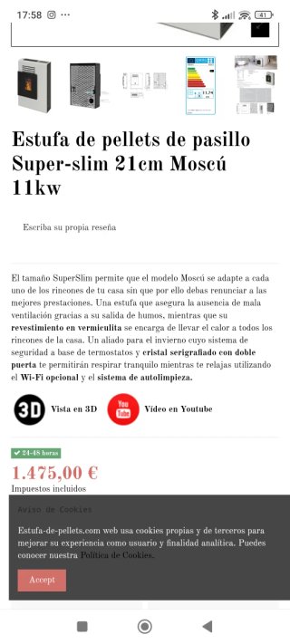 Estufa Pellets Pasillo Moscú Super Slim 11kw