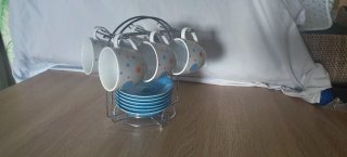 Juego 6 Tazas Café Porcelana Lunares