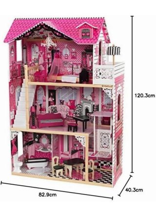 Casita de muñecas de madera rosa