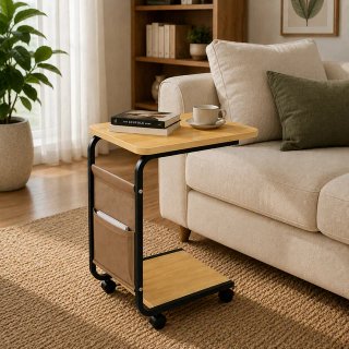 Mesa Auxiliar Sofá Cama con Ruedas y Bolsillo
