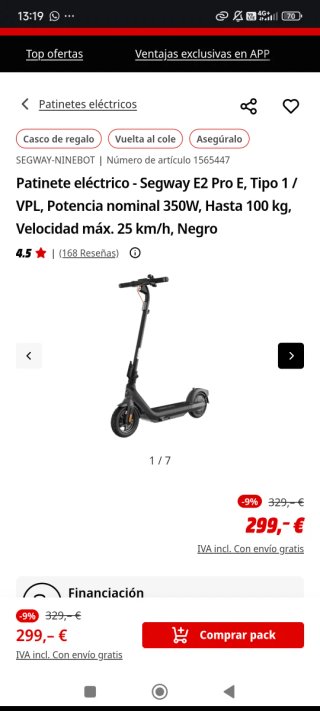 Patinete Eléctrico Negro  Ninebot E2 Pro