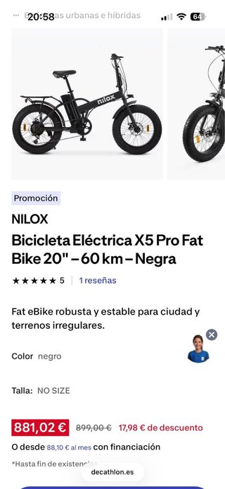 Bici Eléctrica NILOX X5 Pro Fat , NUEVA