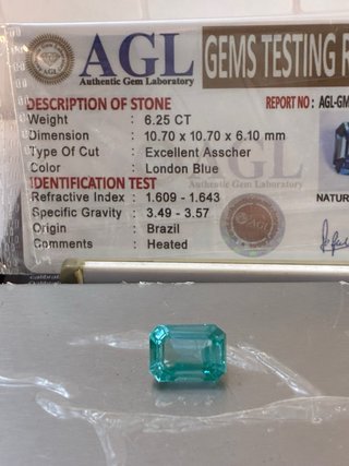 Topacio London Blue 6.25 Ct Natural AGL