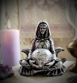Statua Dea Madre Sfera Tripla Luna Scultura Divina