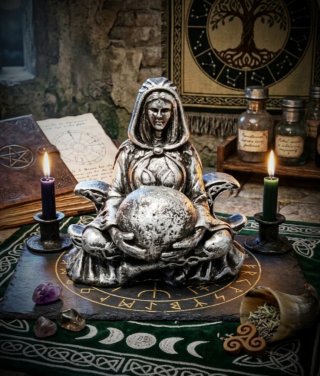 Statua Dea Madre Sfera Tripla Luna Scultura Divina