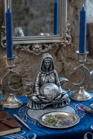 Statua Dea Madre Sfera Tripla Luna Scultura Divina