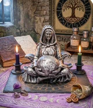 Statua Dea Madre Sfera Tripla Luna Scultura Divina