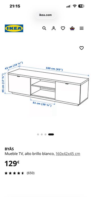 Mueble TV IKEA BYÅS Blanco Alto Brillo perfecto.