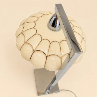 Candeeiro de mesa vintage bege e prateado