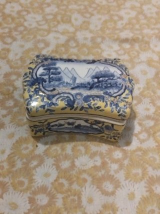 Joyero porcelana china azul y amarillo