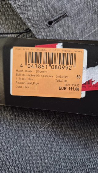 Chaleco Hugo Boss Gris con Etiquetas