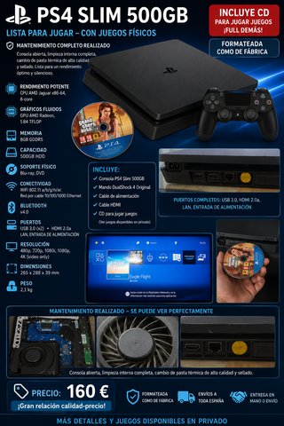 PS4 Slim 500GB Negra + Mando DualShock 4