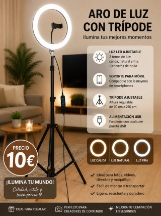 Aro de Luz LED con Trípode Ajustable