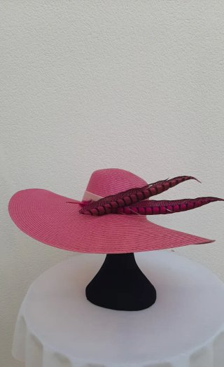 Pamela rosa con plumas