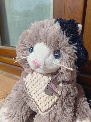 Peluche gattino grigio/nero con bavaglio/farfalla
