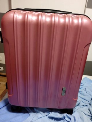 Maleta de viaje negra y rosa de cabina