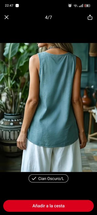 Blusa sin mangas con bordado y bolsillos laterales