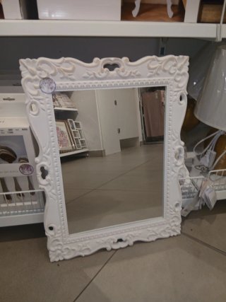 Espejo decorativo blanco con marco tallado